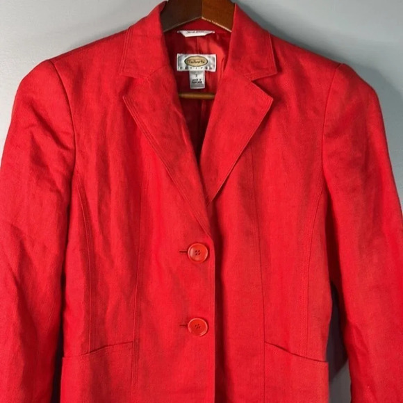 TALBOTS Irish Linen Blazer Orange Fitted Long Sleeve 2 Button Preppy Size 2P - Picture 3 of 9